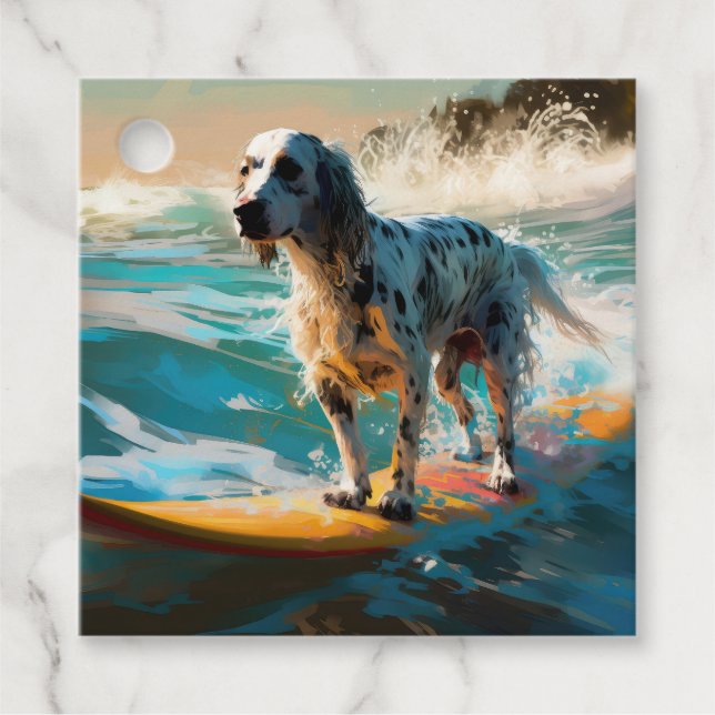 Engelsk Setter Strand Surfning Målning Gåvor Etiketter (Framsida)