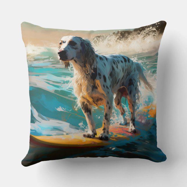 Engelsk Setter Strand Surfning Målning Kudde (Baksida)