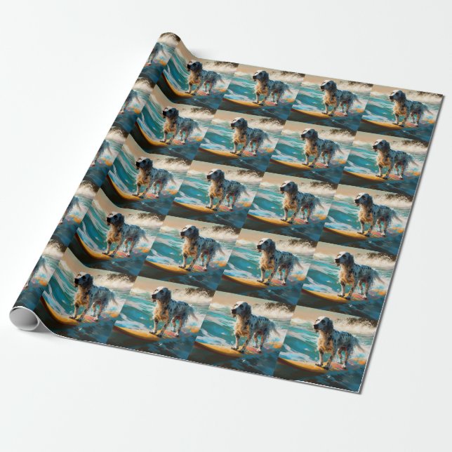 Engelsk Setter Strand Surfning Målning Presentpapper (Utrullad)