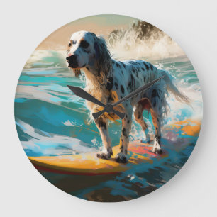Engelsk Setter Strand Surfning Målning Stor Klocka