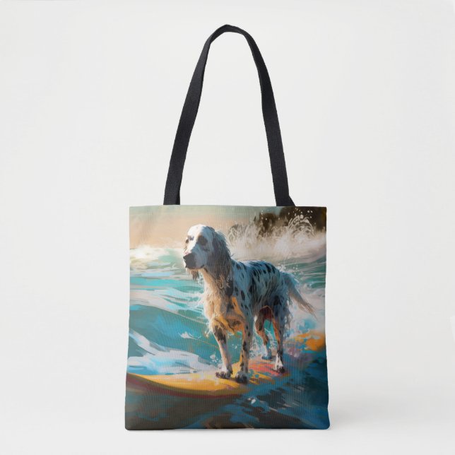 Engelsk Setter Strand Surfning Målning Tygkasse (Framsida)