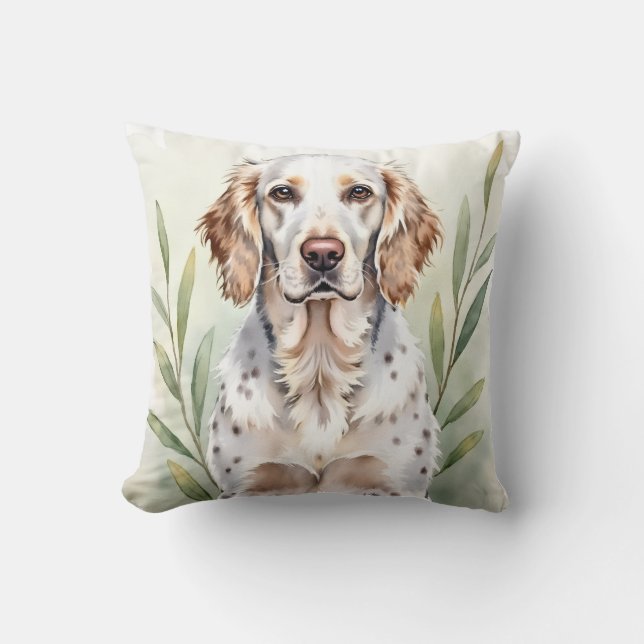Engelsk Setter Vattenfärg Fjäder Mönster Konst Kudde (Framsida)