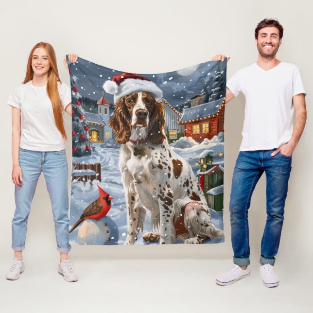 Engelsk Setter Vinter Världens Julglädje Fleecefilt (På plats)