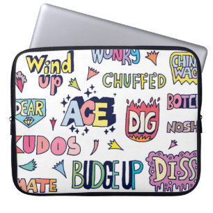 Engelsk slang ord, doodle lettering laptop fodral