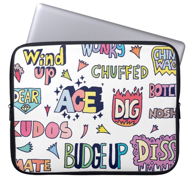 Engelsk slang ord, doodle lettering laptop fodral (Framsidan)