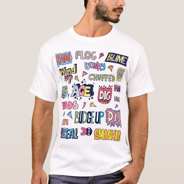 Engelsk slang ord, doodle lettering t shirt (Framsida)