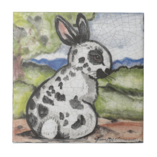 Engelsk spot Rabbit Bunny Black & White Påsk Art Kakelplatta