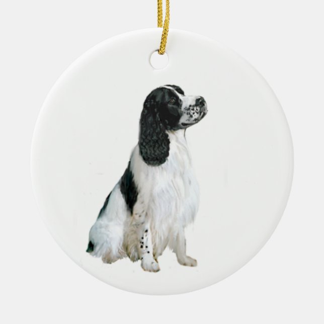 Engelsk Springer Spaniel (A) - svart och vit Julgransprydnad Keramik (Framsidan)