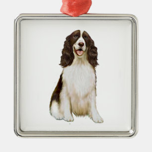 Engelsk Springer Spaniel (B) - Lever och Vit Julgransprydnad Metall