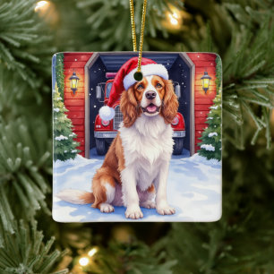 Engelsk Springer Spaniel Brandstation Tomte Julgransprydnad Keramik