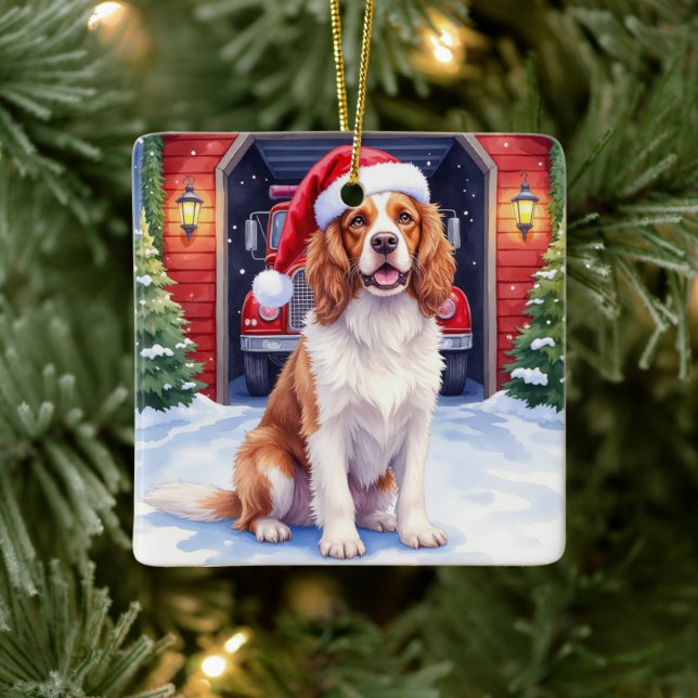 Engelsk Springer Spaniel Brandstation Tomte Julgransprydnad Keramik (Träd)
