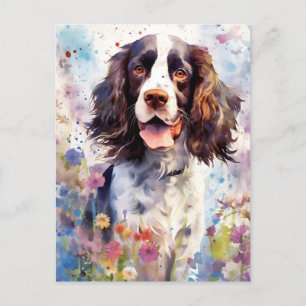 Engelsk Springer Spaniel färgrik akvarell konstver Vykort