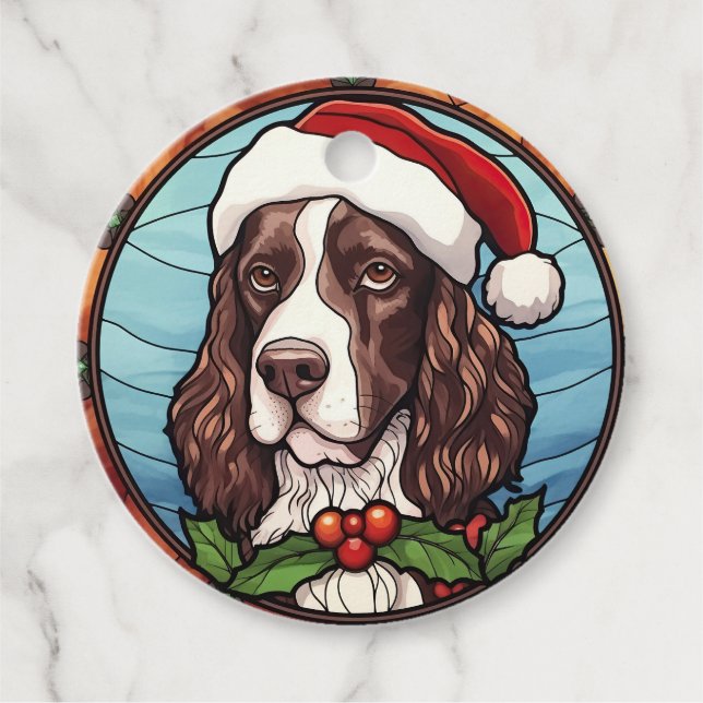 Engelsk Springer Spaniel Glasmosaik Jul Gåvor Etiketter (Framsida)