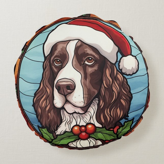Engelsk Springer Spaniel Glasmosaik Jul Rund Kudde (Baksidan)