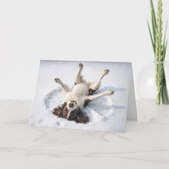 Engelsk Springer Spaniel gör en snöängel Helgkort (Framsida)