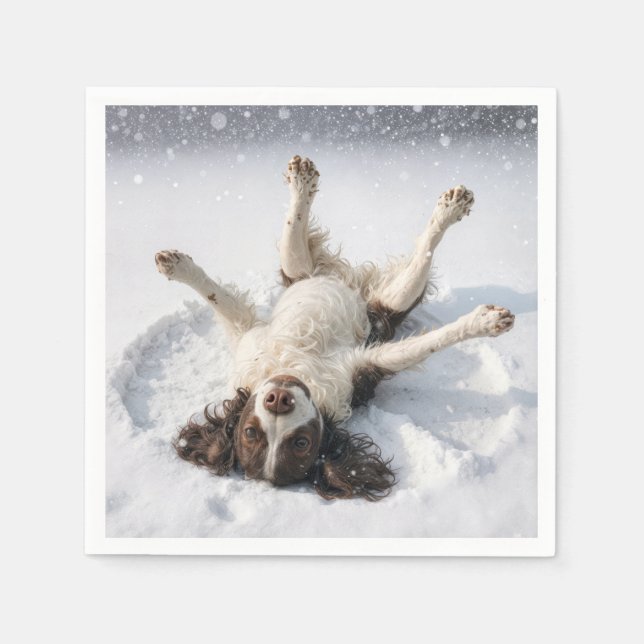 Engelsk Springer Spaniel gör en snöängel Pappersservett (Framsidan)