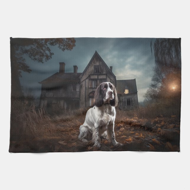 Engelsk Springer Spaniel Halloween Skräck Kökshandduk (Horisontell)