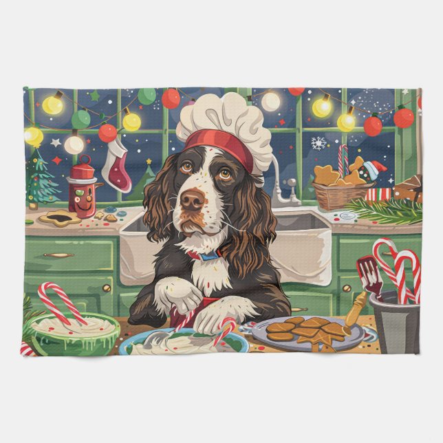 Engelsk Springer Spaniel Holiday Baking: Festiv  Kökshandduk (Horisontell)