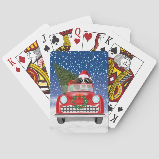 Engelsk Springer Spaniel Hund Bil I Snö Jul Casinokort (Baksidan)
