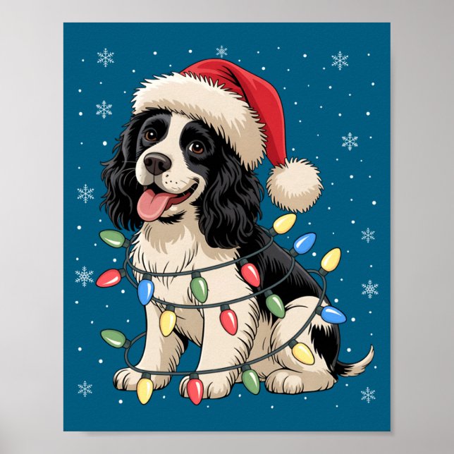 Engelsk Springer Spaniel Hund Julgran Ljuskedja Poster (Framsidan)