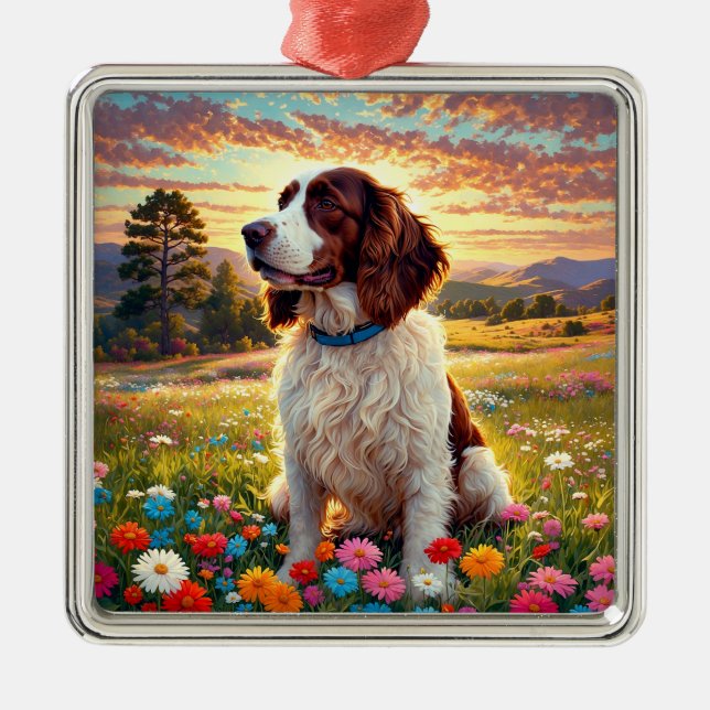 Engelsk Springer Spaniel hund Julgransprydnad Metall (Framsidan)