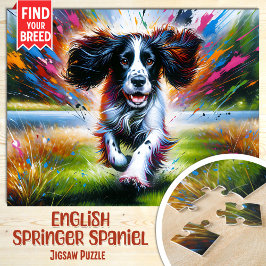 Engelsk Springer Spaniel Hund Porträtt Akrylkonst Pussel