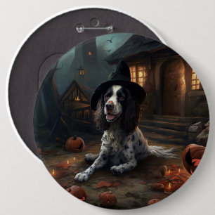 Engelsk Springer Spaniel Pumpa Halloween Skräck Knapp