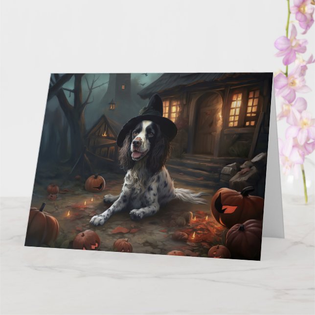 Engelsk Springer Spaniel Pumpa Halloween Skräck  Kort (Orkide)