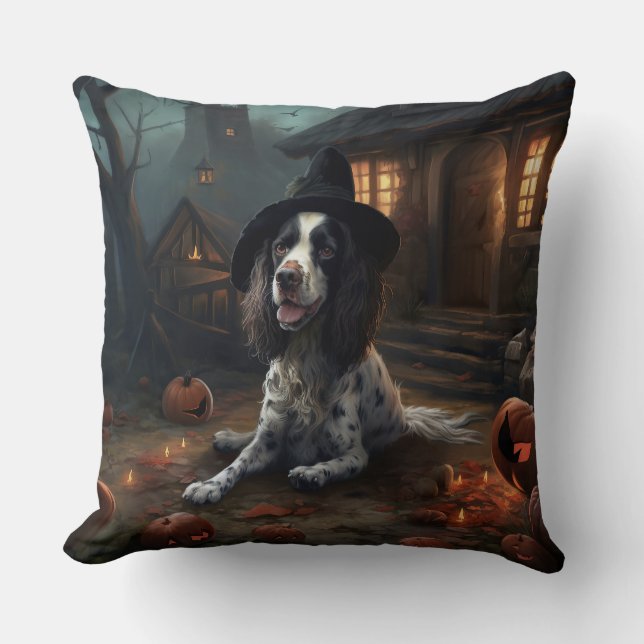 Engelsk Springer Spaniel Pumpa Halloween Skräck  Kudde (Framsida)