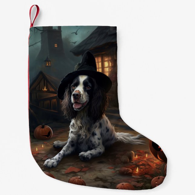 Engelsk Springer Spaniel Pumpa Halloween Skräck  Liten Julstrumpa (Framsidan)