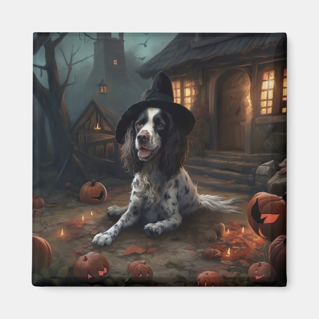Engelsk Springer Spaniel Pumpa Halloween Skräck  Magnet (Framsidan)