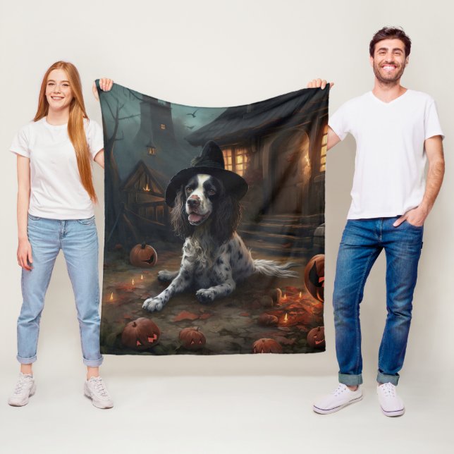 Engelsk Springer Spaniel Pumpa Halloween Skräckinj Fleecefilt (På plats)