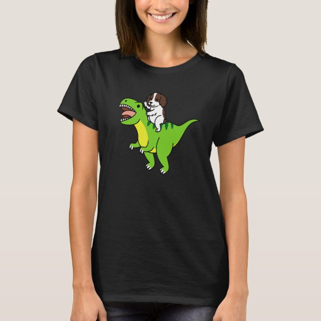 Engelsk Springer Spaniel Ridande Rex Dinosaur Hund T Shirt (Framsida)