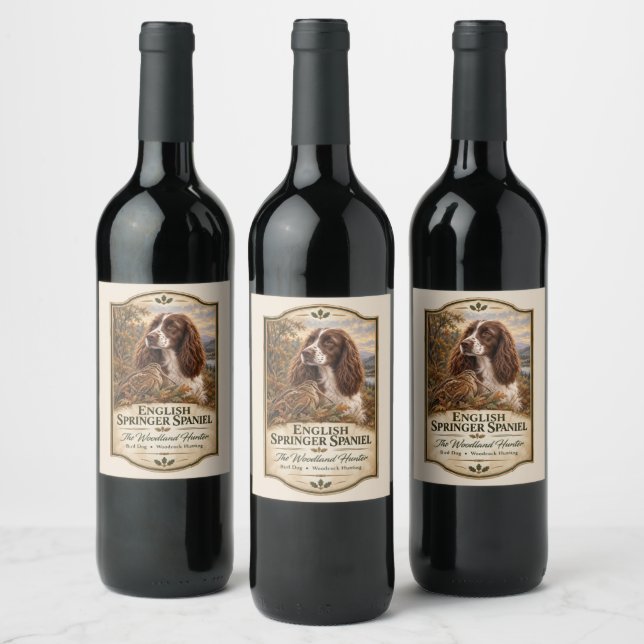 Engelsk Springer Spaniel  Vinflaska Etikett (Flaskor)