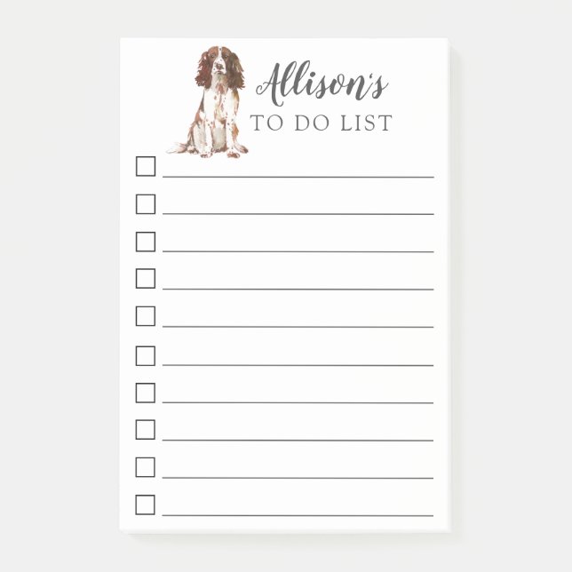 Engelsk Springer Spanska Personligen To Do List Post-it Block (Framsida)