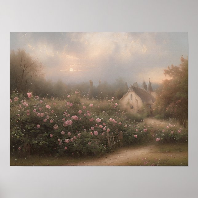 Engelsk stuga ro trädgård - vintage konst poster (Framsidan)