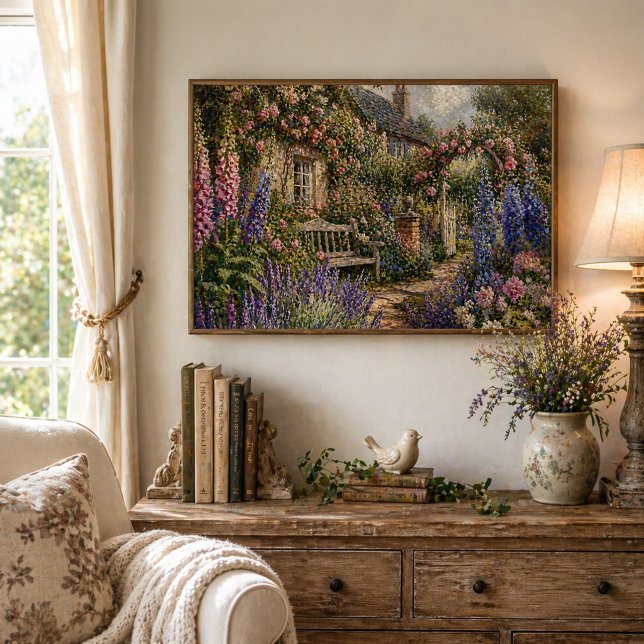 Engelsk stugträdgård Romantiska blommor Poster (Skapare uppladdad)