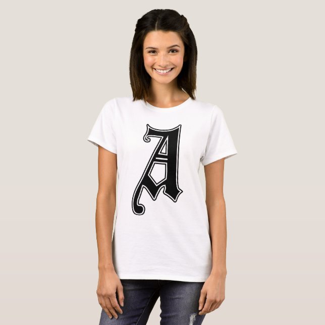 Engelsk text Gothic Monogram brev A T-shirt (Hel framsida)