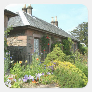 Engelsk text II med Blomsterträdgård Fotografi Fyrkantigt Klistermärke