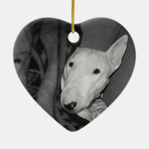 Engelsk tjurTerrier Snuggled under en filt - BW Julgransprydnad Keramik