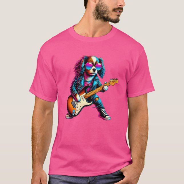 Engelsk Toy Spaniel Elgitarr Rolig Hund Rock T Shirt (Framsida)