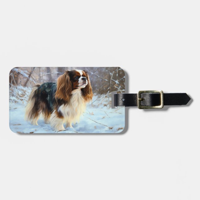 Engelsk Toy Spaniel Låt Det Snöa Jul  Bagagebricka (Horisontell Framsida)
