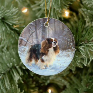 Engelsk Toy Spaniel Låt Det Snöa Jul Julgransprydnad Keramik