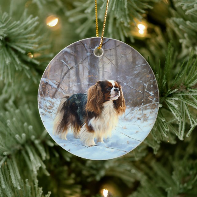 Engelsk Toy Spaniel Låt Det Snöa Jul  Julgransprydnad Keramik (Träd)