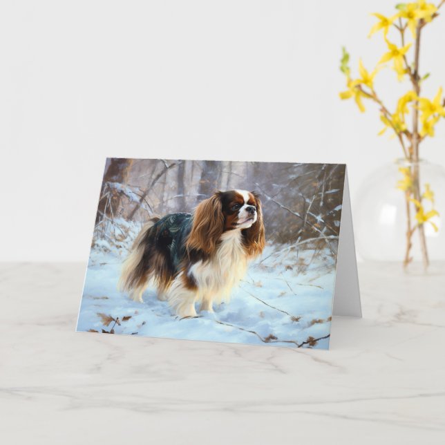 Engelsk Toy Spaniel Låt Det Snöa Jul  Kort (Gul blomma)