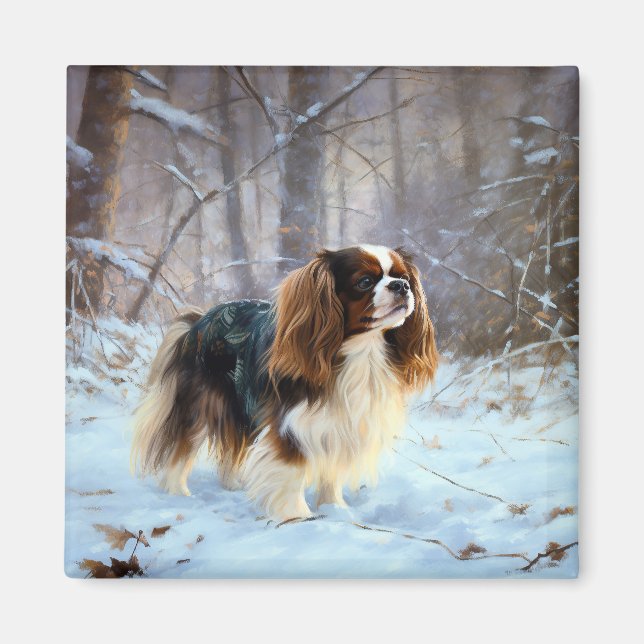 Engelsk Toy Spaniel Låt Det Snöa Jul  Magnet (Framsidan)