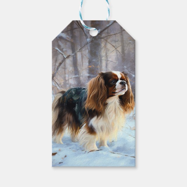Engelsk Toy Spaniel Låt Det Snöa Jul Presentetikett (Framsidan)