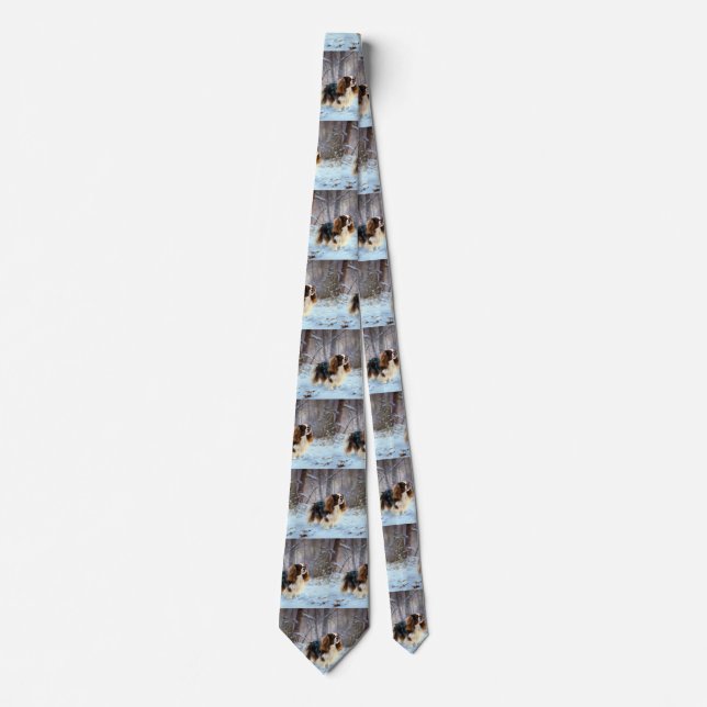 Engelsk Toy Spaniel Låt Det Snöa Jul  Slips (Framsida)