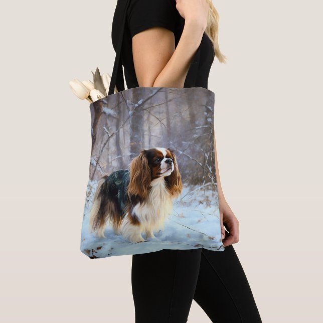 Engelsk Toy Spaniel Låt Det Snöa Jul Tygkasse (Närbild)
