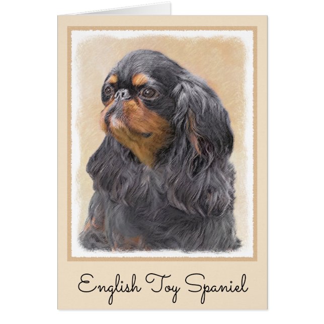 Engelsk Toy Spaniel Målning Original Djur Konst Hälsningskort (Framsidan)